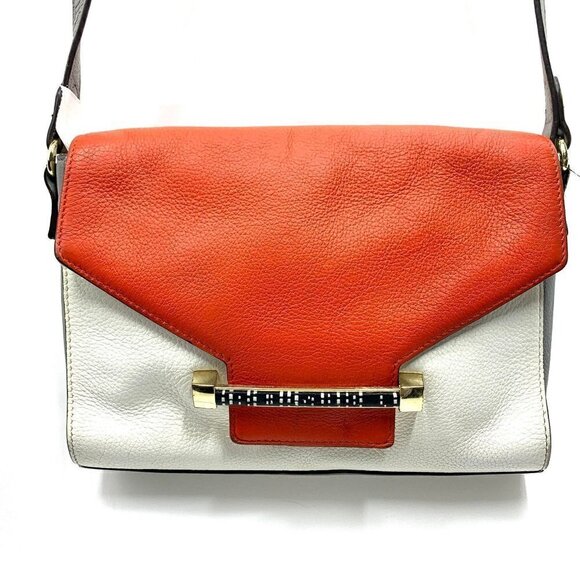 Vince Camuto Color Block Front Flap Crossbody Bag - Coral/White/Gray Leather - Picture 11 of 11